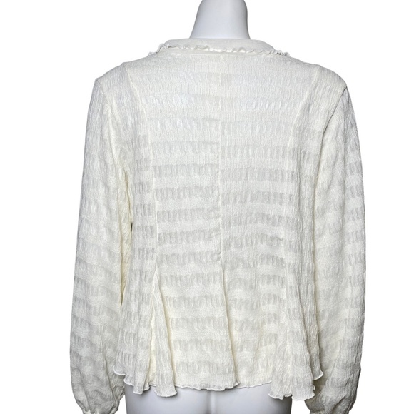 By Anthropologie Long Sleeve Button Front Textured Blouse Womens Size L Ivory - Picture 5 of 8